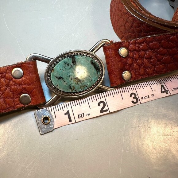 Leather Rock Let Rock Leather Belt Western Boho Y2K Turquoise Stone Jeweled - Picture 7 of 15